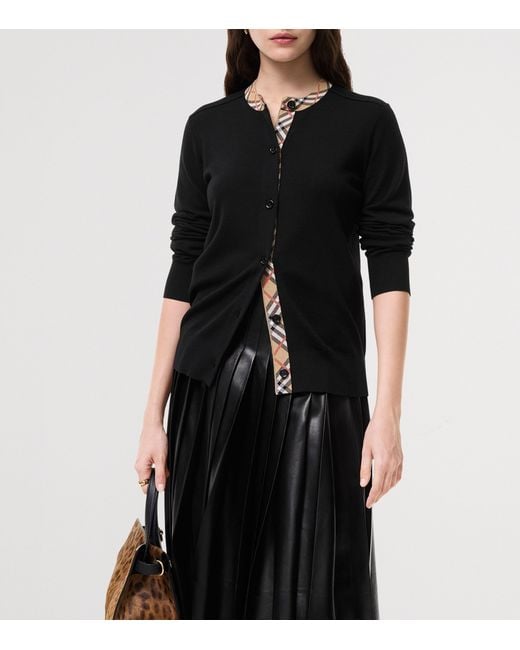 Burberry Black Wool Check-Trim Cardigan