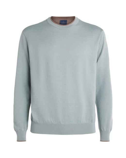 Paul & Shark Blue Virgin Wool-Silk Crew-Neck Sweater for men