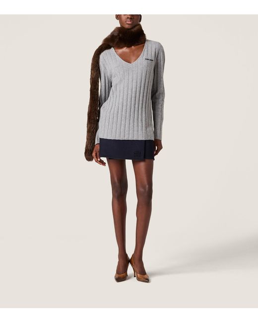 Miu Miu Blue Wool-Cashmere Reversible Mini Skirt