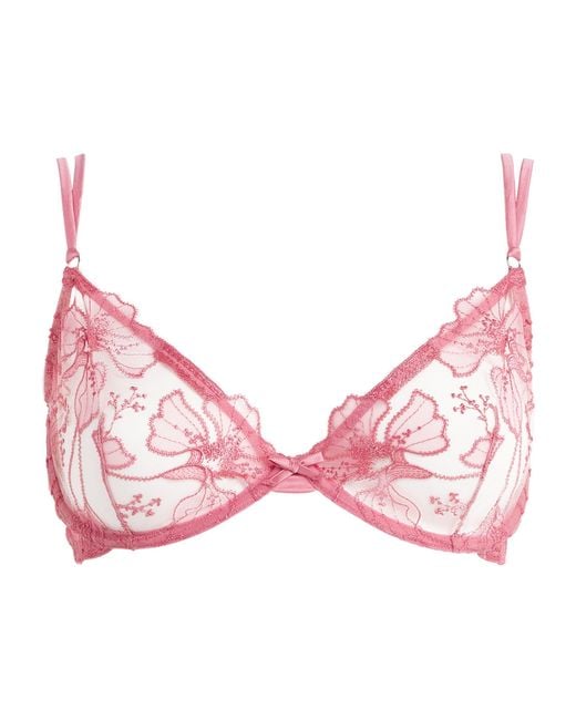 Fleur du Mal Pink Embroidered Harper Demi Bra