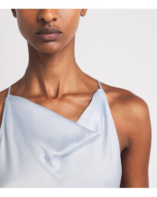 LAPOINTE White Satin Feather-Trim Halterneck Gown