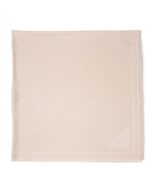 Prada Natural Silk-Wool Logo Scarf