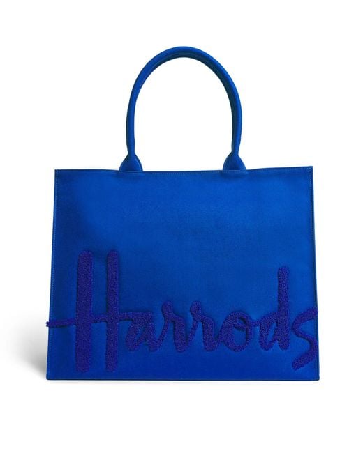 Harrods Blue Large Cotton Logo Tote Bag