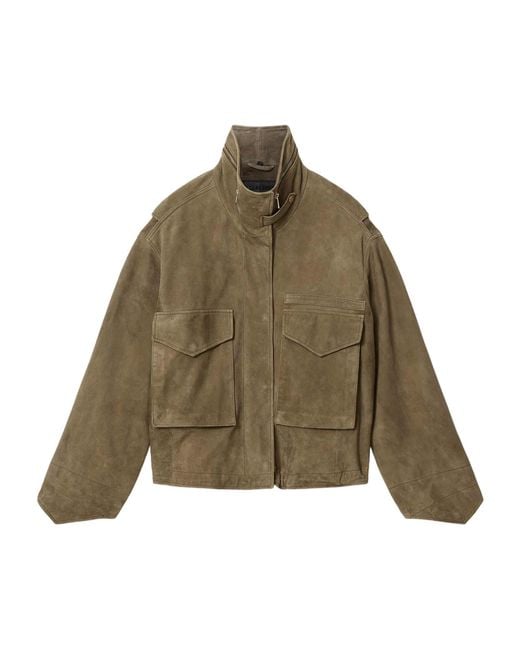 AllSaints Green Suede Clay Bomber Jacket