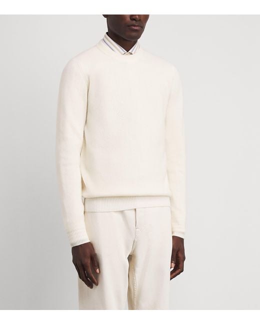 FIORONI CASHMERE White Cashmere Crew-Neck Sweater for men