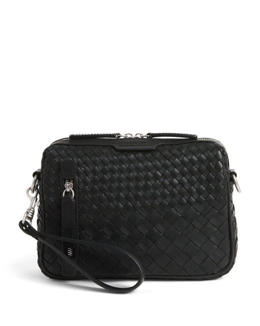 Officine Creative Black Leather Woven Armor Pouch for men