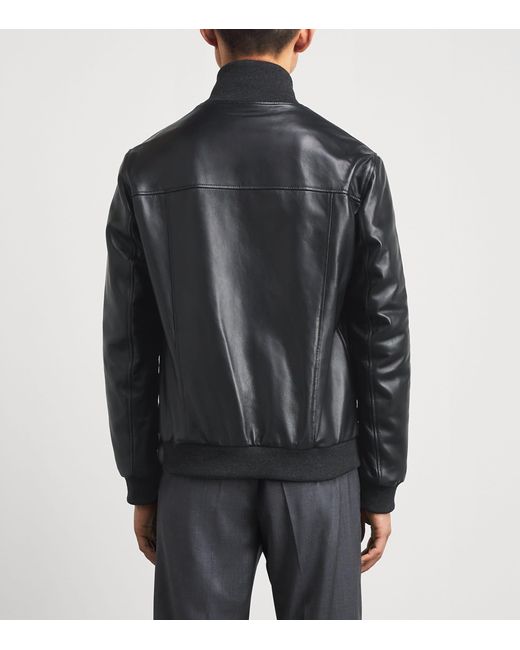 Pal Zileri Black Lambskin Button-Up Bomber Jacket for men