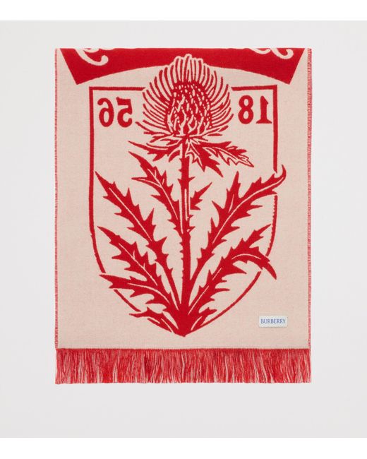 Burberry Red Wool Thistle Shield Scarf