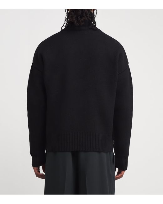 AMI Black Virgin Wool Logo Rollneck Sweater for men