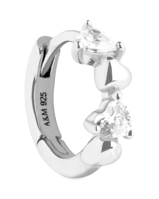 Astrid & Miyu White Rhodium-Plated Heart Cluster Single Hoop Earring