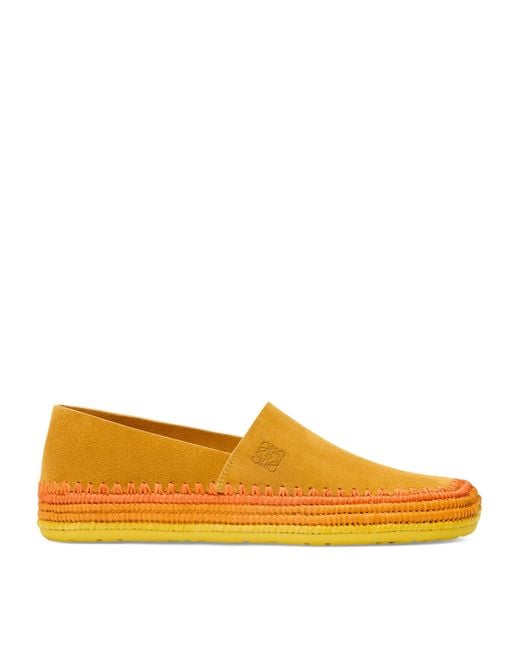 Loewe Orange Suede Raffia-Trim Rio Slippers