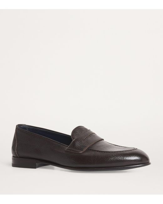Brioni Gray Leather Appia Loafers for men