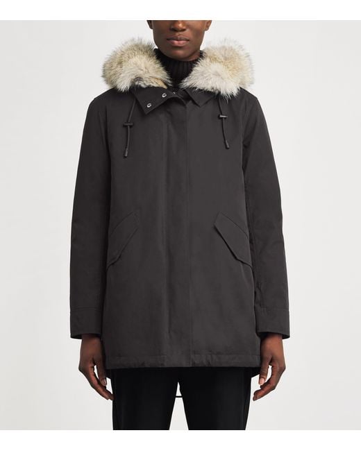 Yves Salomon Black Down-Coyote-Rabbit Parka Jacket