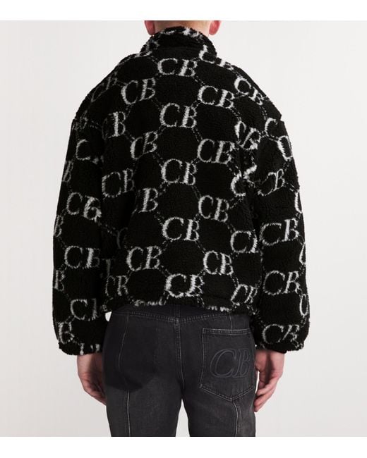Cole Buxton Black Monogram Fleece Jacket for men