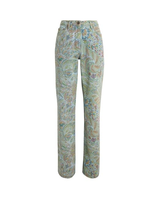 Etro Green Paisley Flared Jeans