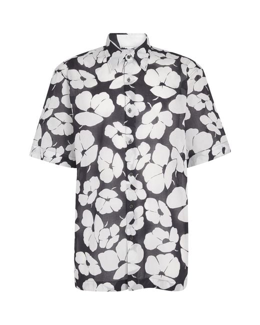 Dries Van Noten Black Cotton Poppy Print Shirt for men