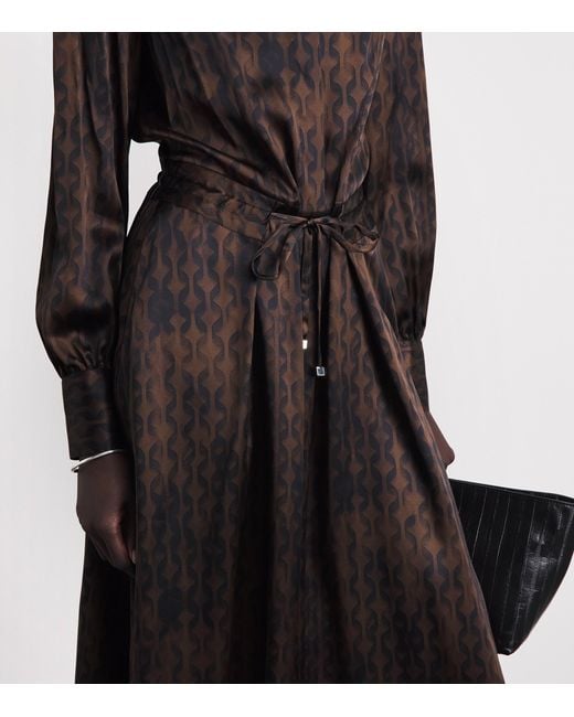 Kiton Brown Silk Printed Midi Dress