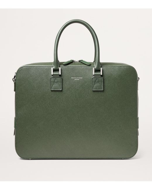 Aspinal Green Leather Mount Street Briefcase for men