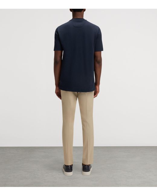 Boss Blue Cotton-Silk Check T-Shirt for men