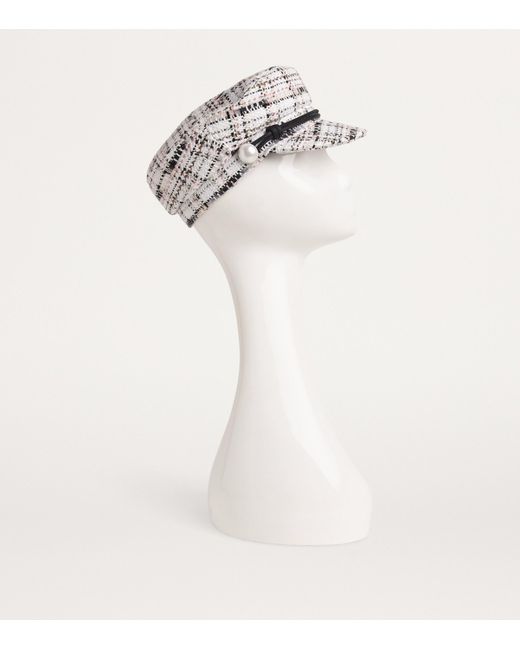 Maison Michel White Tweed New Abbey Baker Boy Hat