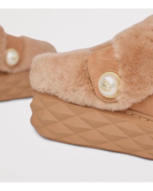 Jimmy Choo Brown Diamond Maxi Suede-Shearling Mules