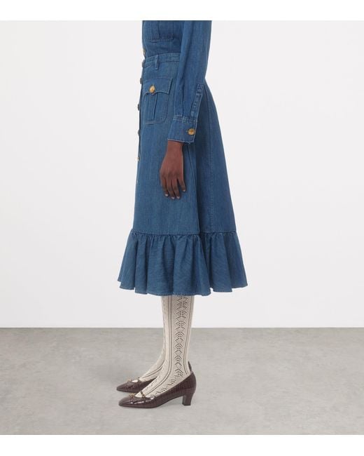 Valentino Blue Denim Midi Skirt