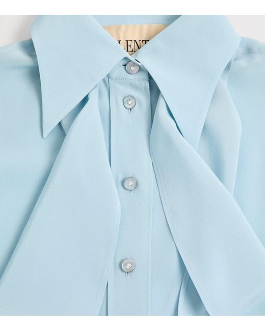 Valentino Blue Silk Pussybow Blouse