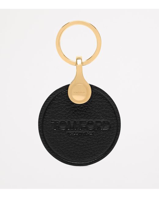 Tom Ford Black Leather Logo Disk Keyring for men