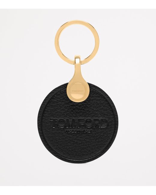 Tom Ford Black Leather Logo Disk Keyring for men