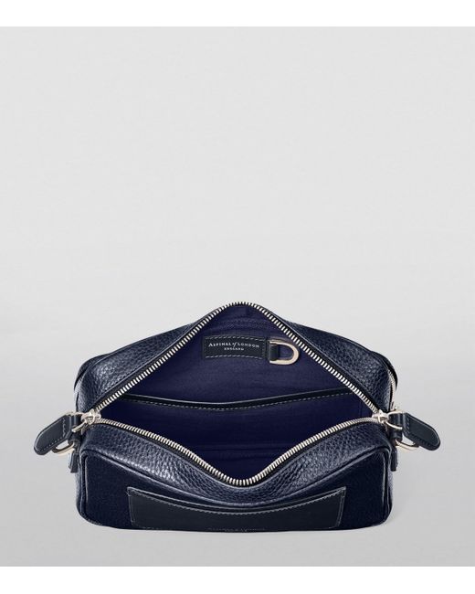 Aspinal Blue Leather Reporter East West Messenger Bag for men