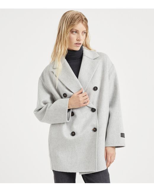 Brunello Cucinelli White Cashmere Double-Breasted Peacoat