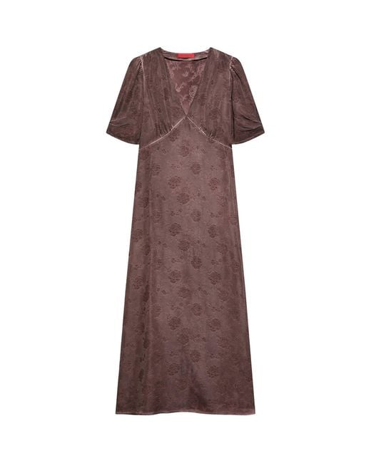 MAX&Co. Brown Floral Jacquard Midi Dress