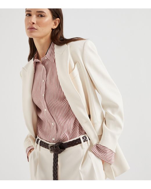 Brunello Cucinelli White Viscose-Blend Single-Breasted Blazer