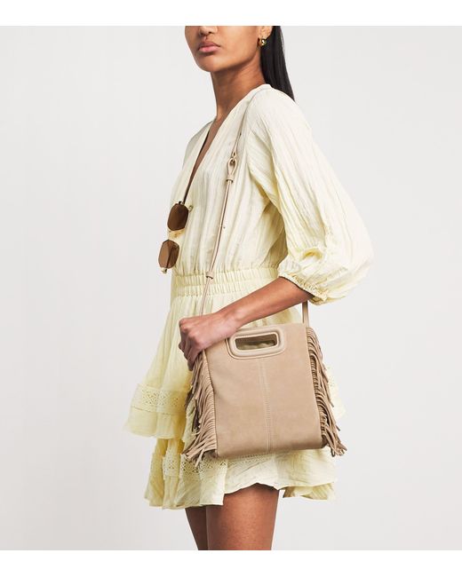 Maje Natural Suede Fringed M Top-Handle Bag