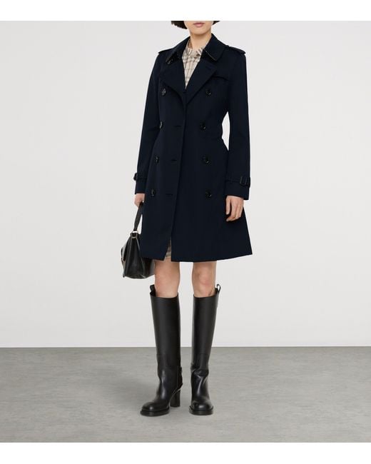 Burberry Blue Gabardine Chelsea Heritage Trench Coat
