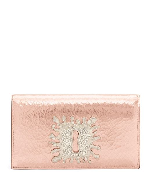 Schiaparelli Pink Leather Embellished Keyhole Chain Clutch Bag