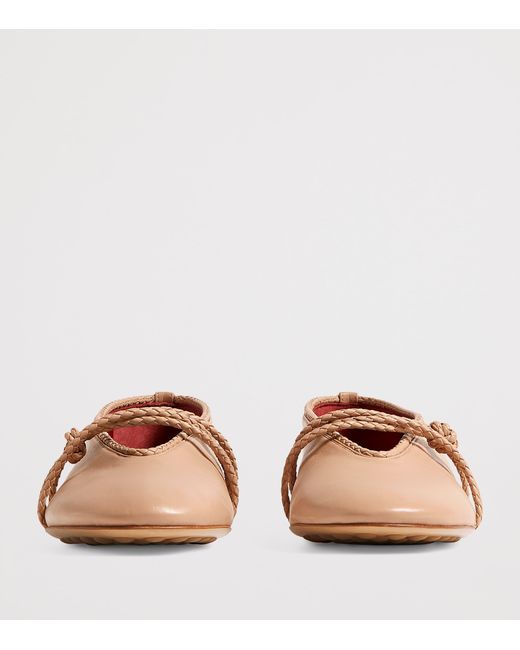 Bottega Veneta Brown Lambskin Braided-Trim Rosa Ballet Flats