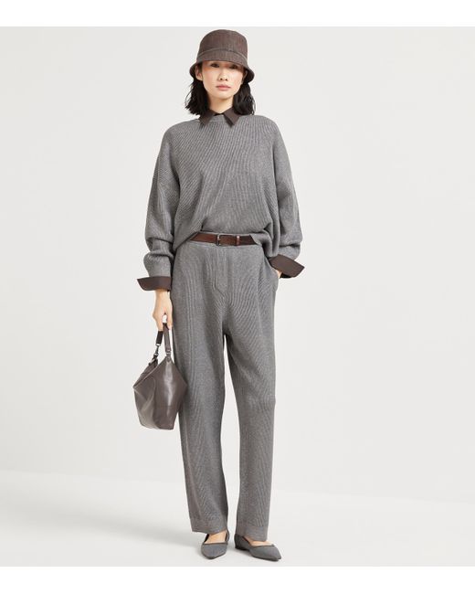 Brunello Cucinelli Brown Virgin Wool-Blend Monili-Tab Shirt