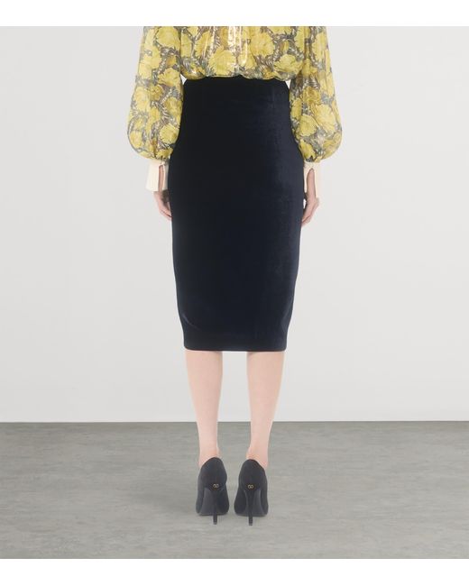 Valentino Blue Velvet Gathered Midi Skirt