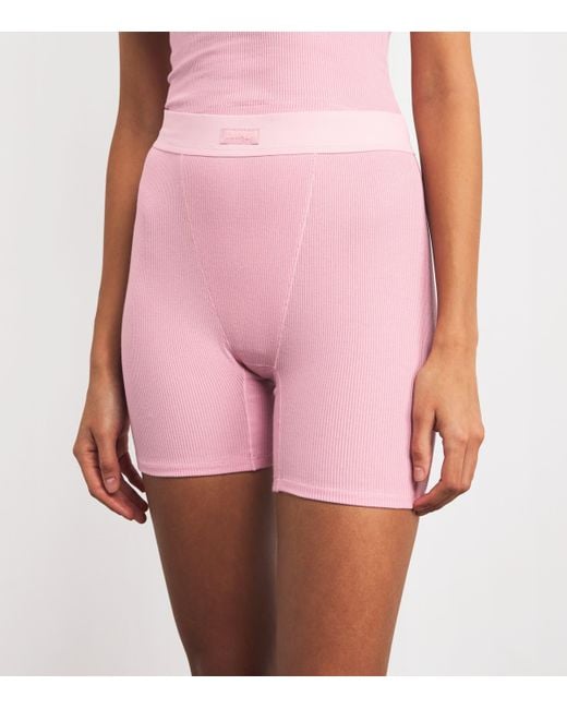 Skims Red Stretch-Cotton Ribbed Boxer Shorts