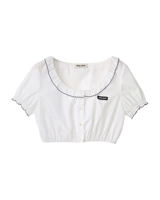 Miu Miu White Cotton Embroidered Crop Top