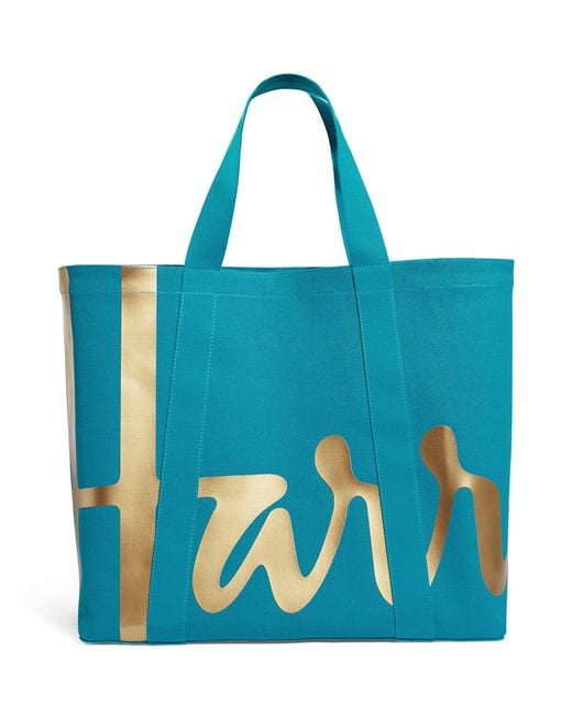 Harrods Blue Large Cotton Logo Tote Bag