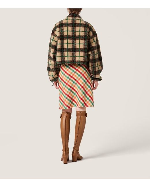 Miu Miu Green Check Teddy Fleece Jacket