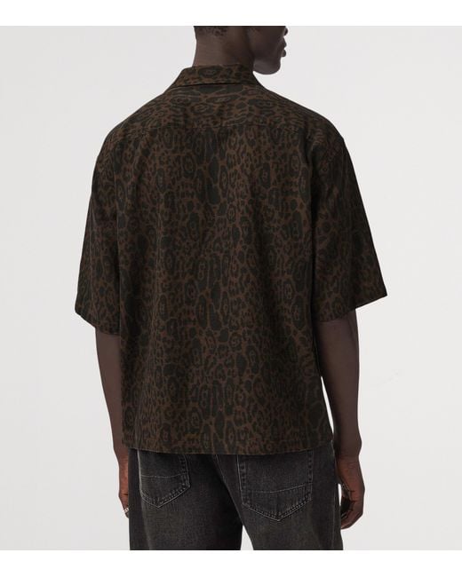 AllSaints Black Organic Cotton-Linen Leopardo Shirt for men