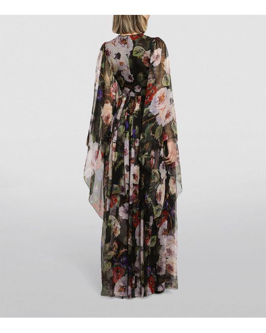 Dolce & Gabbana Black Silk Floral Print Gown