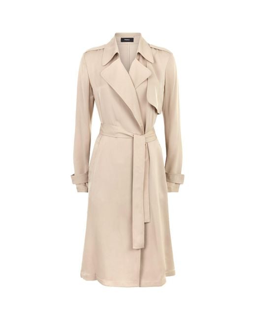 Theory Oaklane Silk Trench Coat in Natural | Lyst