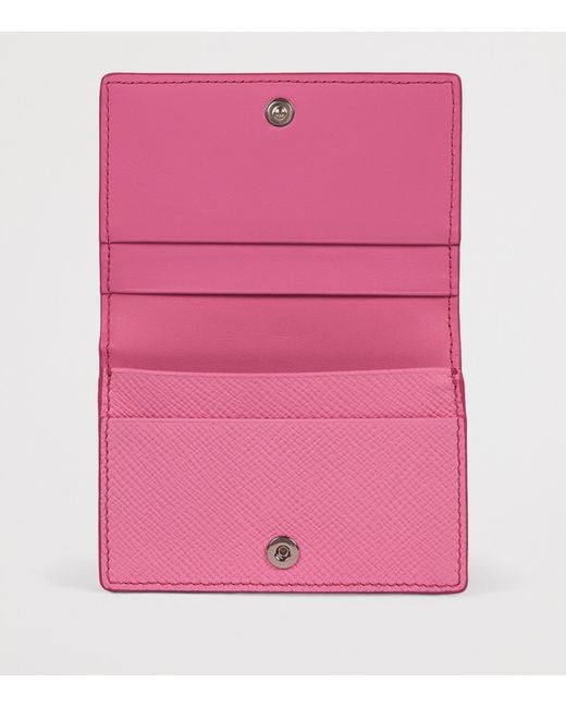 Smythson Pink Leather Panama Folded Card Holder