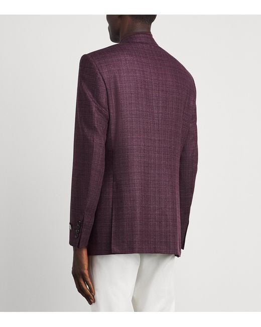 Canali Purple Wool-Silk Check Blazer for men