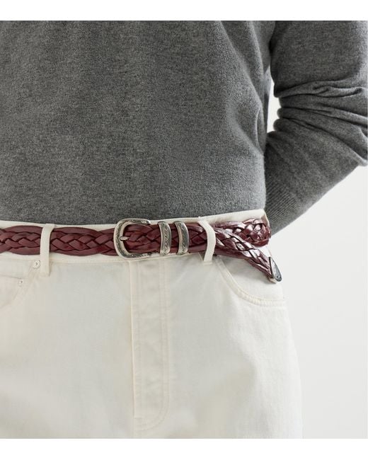 Brunello Cucinelli Brown Leather Woven Belt for men