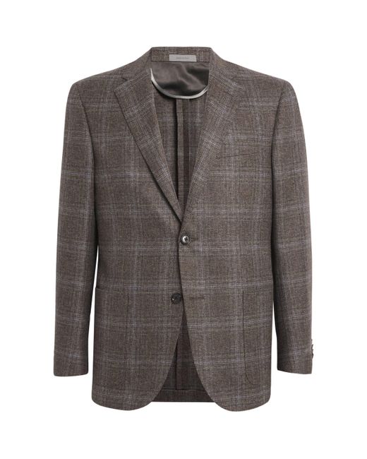 Corneliani Gray Virgin Wool Check Blazer for men